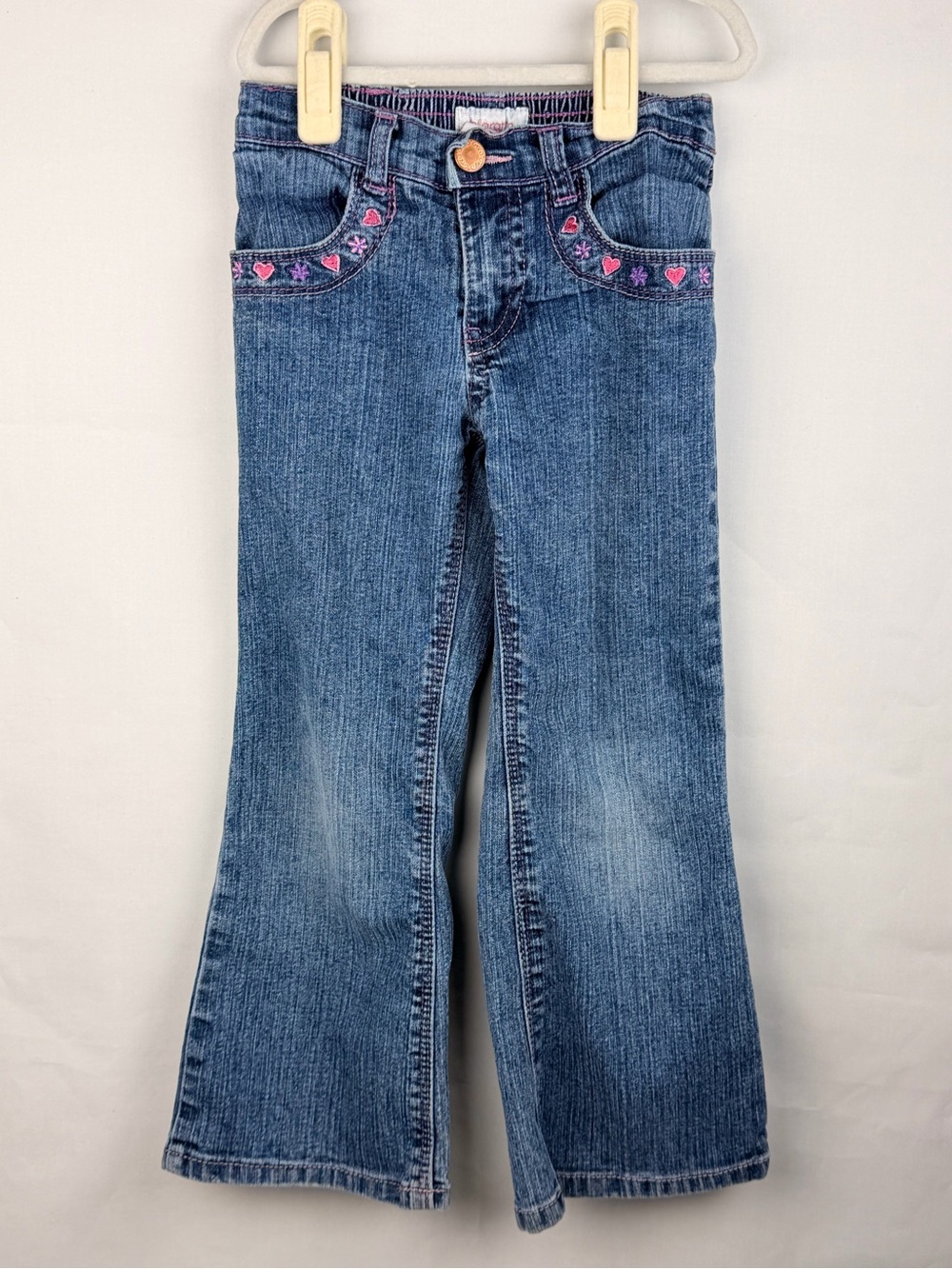 Vintage Girls' Blue Embroidered flowers and hearts Flared Jeans